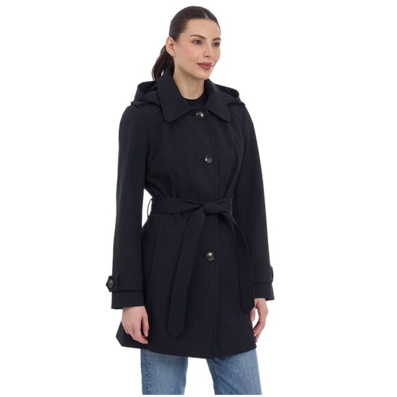 London Fog Women's Single-breasted Ttench Raincoat In Black Size Large NWT - Picture 4 of 16
